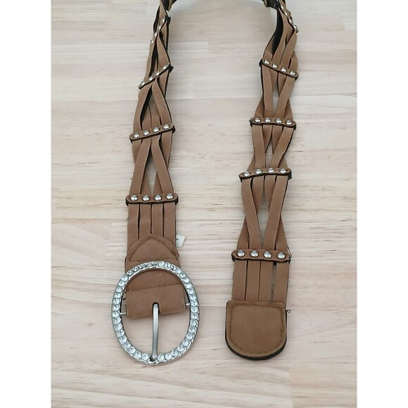 Women's Braided Belt with Rhinestones Size 9 Faux Leather Look with Flaws Size 9 - Picture 10 of 12